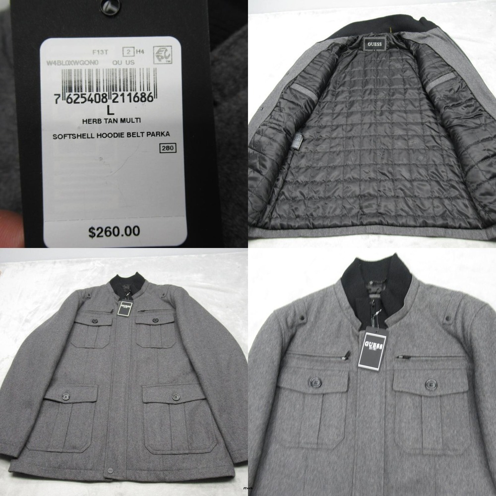 Guess Wool Blend Jacket Women Large Gray Quilt Lined Full Zip Parka $260 NEW